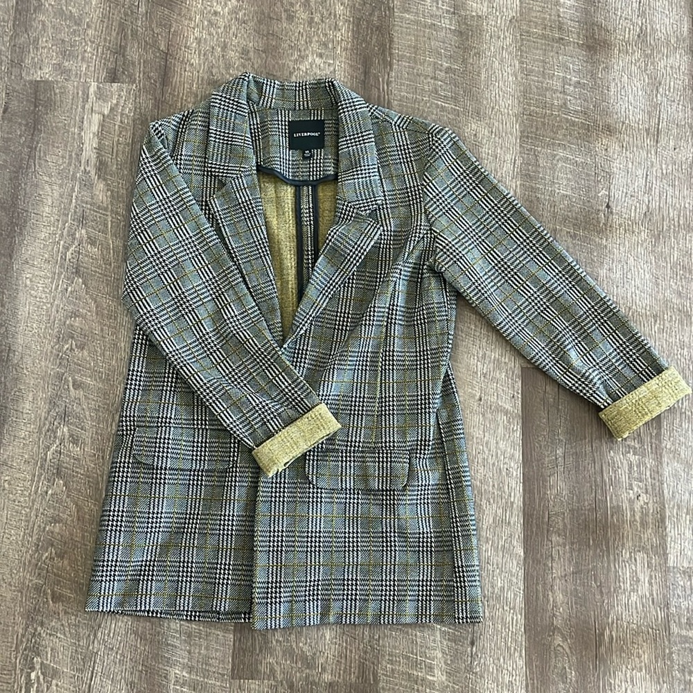 Liverpool Novelty Boyfriend Knit blazer in plaid, XS - Like New